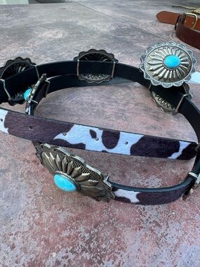 Faux Turquoise Conch Cowhide Western Belt - Women Accessories
